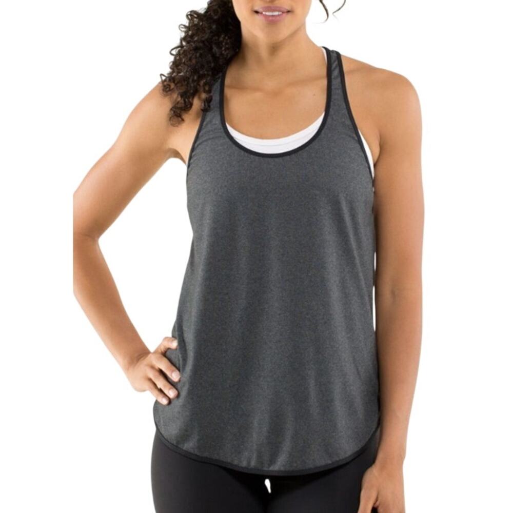 Lululemon 105 F Singlet Heathered Black Racerback Athletic Workout Pilates Tank
